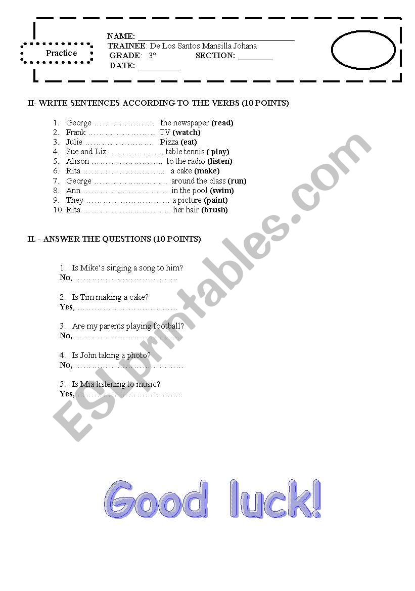 present progressive worksheet