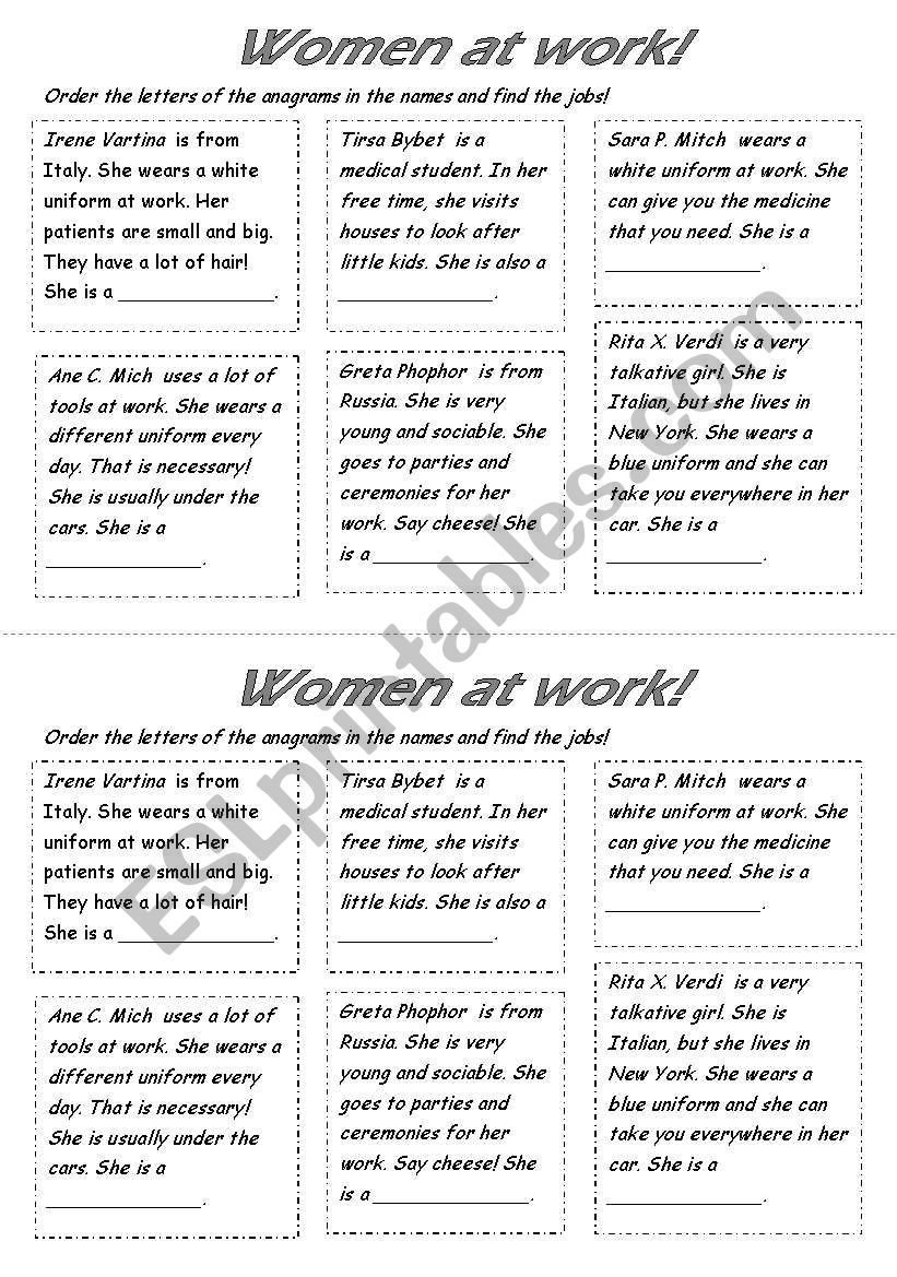 Jobs worksheet