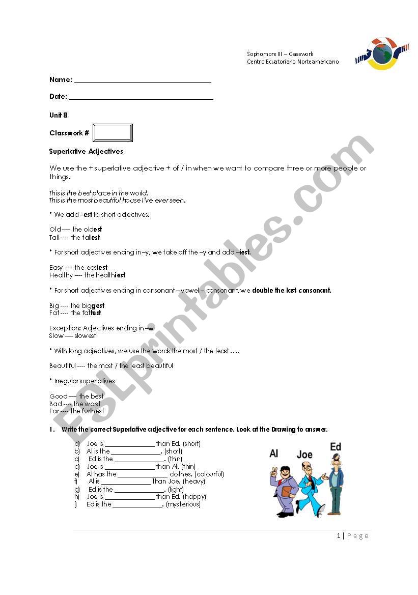 Superlative Adjectives worksheet