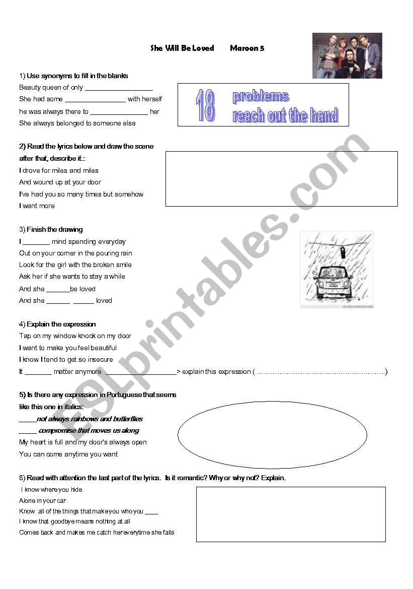 She Will Be Loved Esl Worksheet By Anareginaifmt