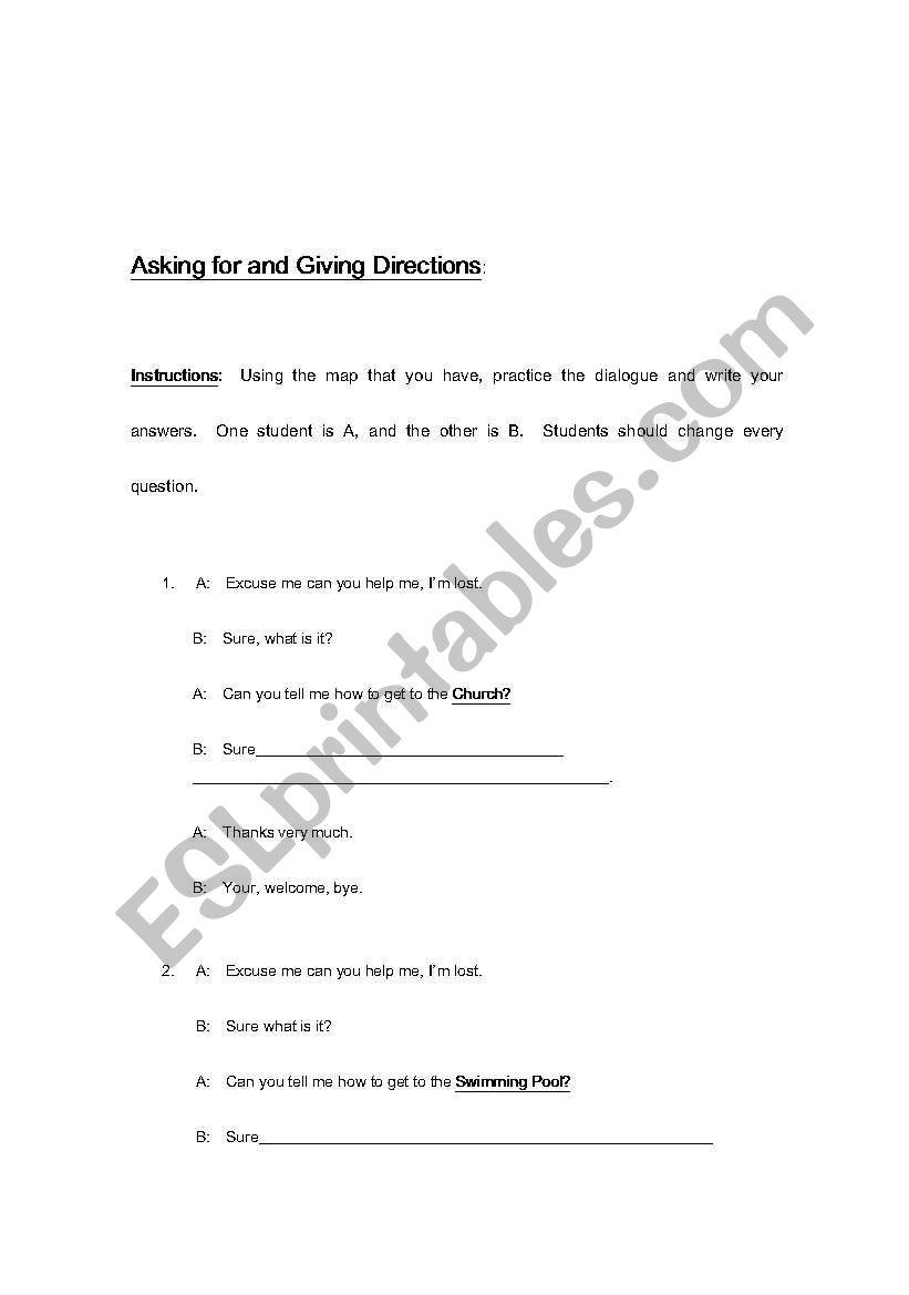 Giving Directions worksheet