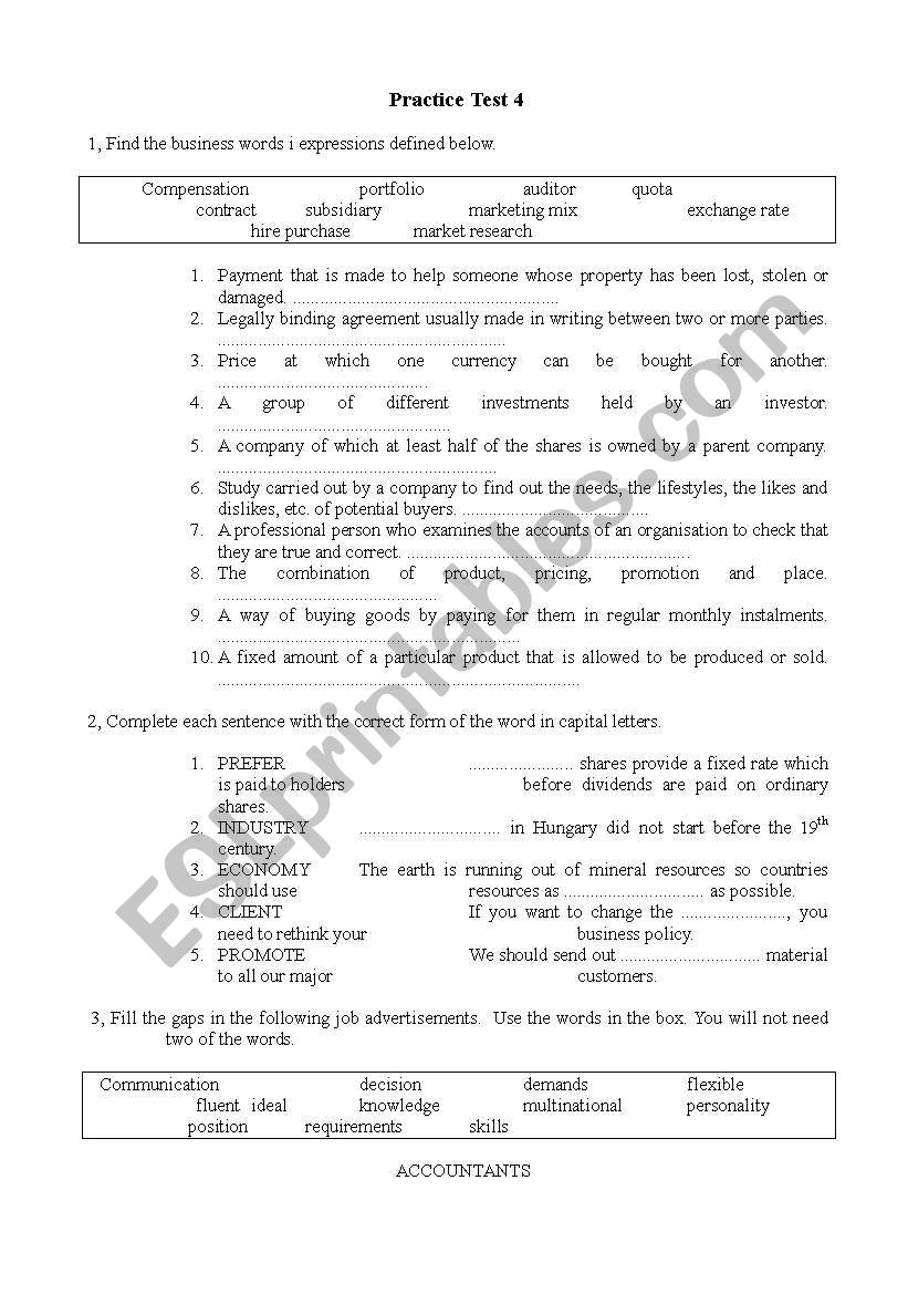 Practice Test worksheet