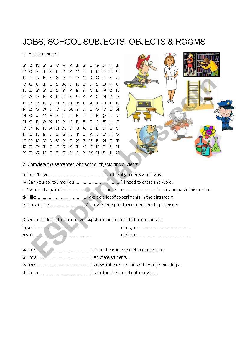School Vocabulary Subjects Objects Places Jobs Esl Worksheet By Mafernanda