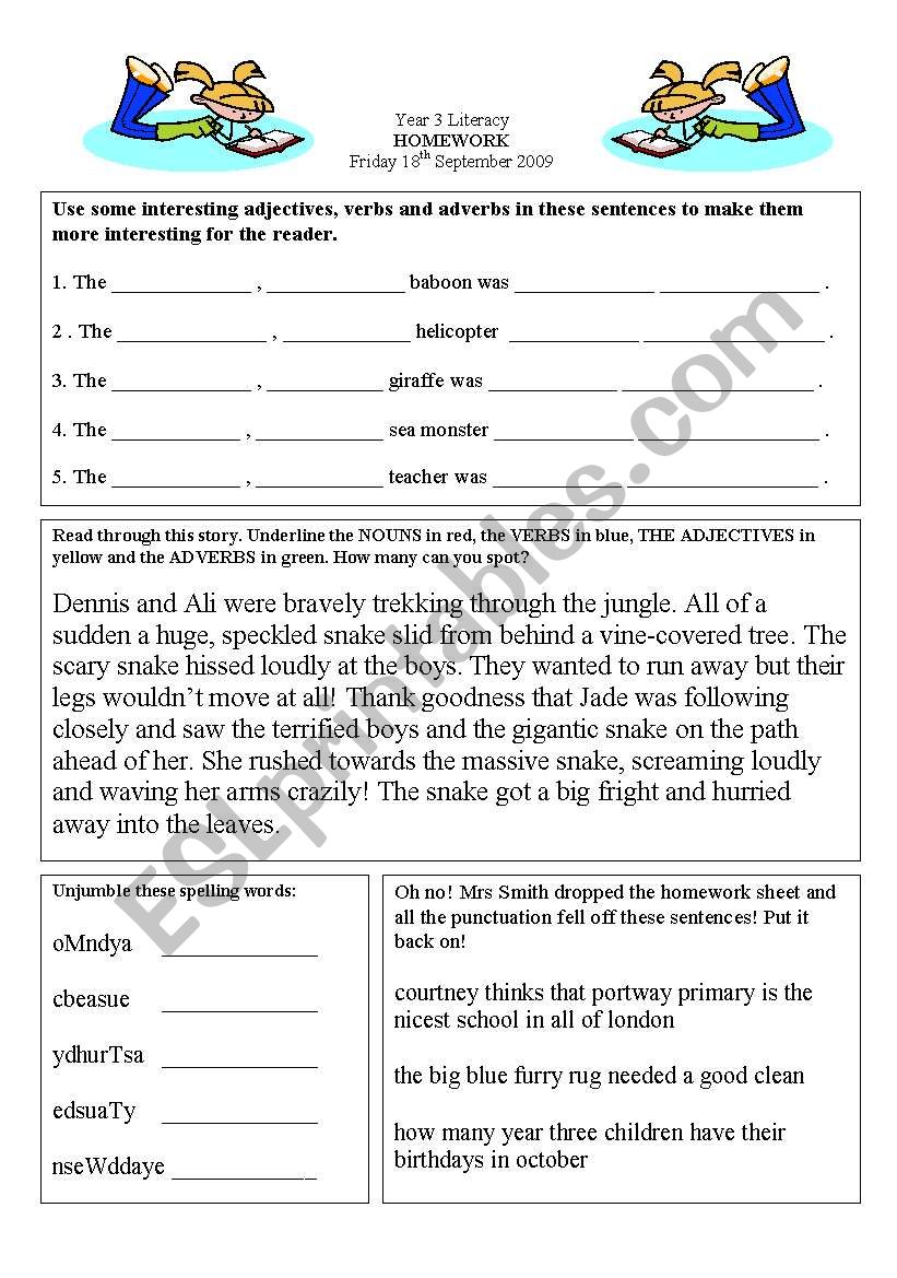 Adjectives and adverbs worksheet