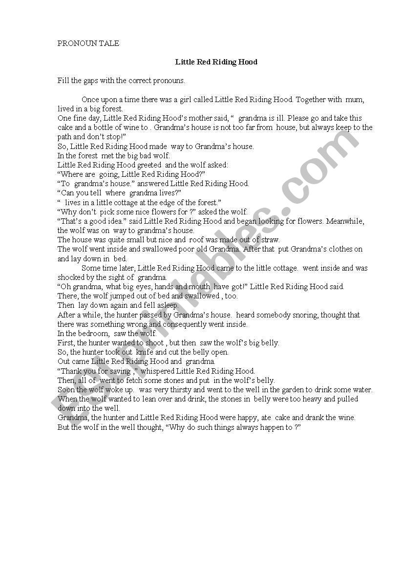 Pronoun tale worksheet