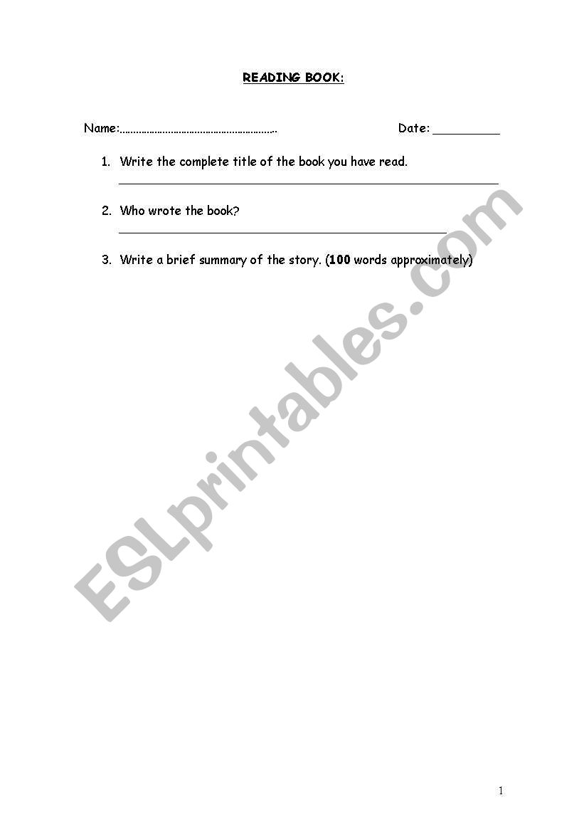 Book review worksheet