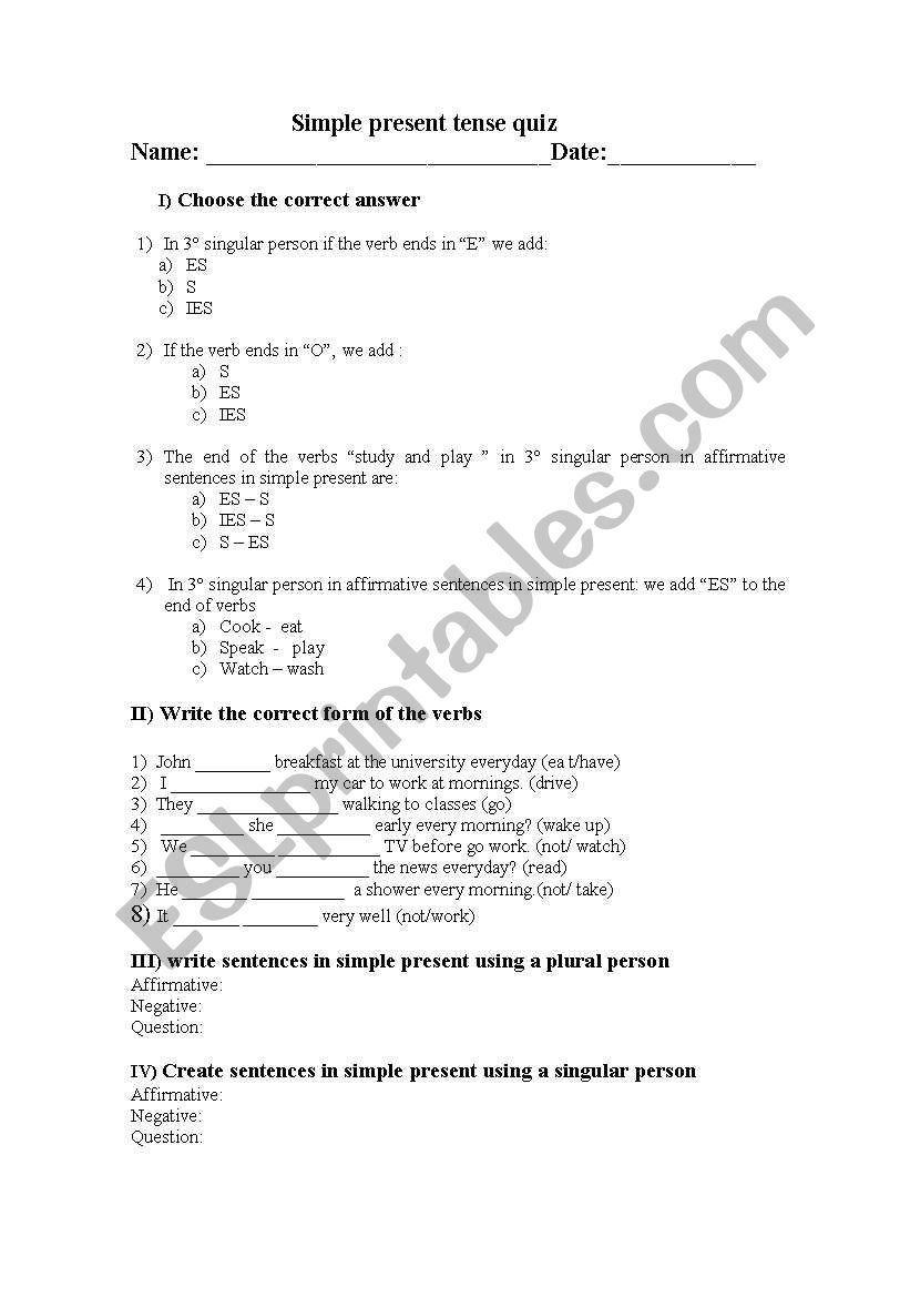 simple present  worksheet