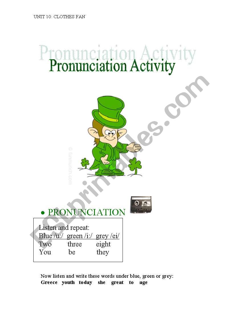 Pronunciation activity  worksheet