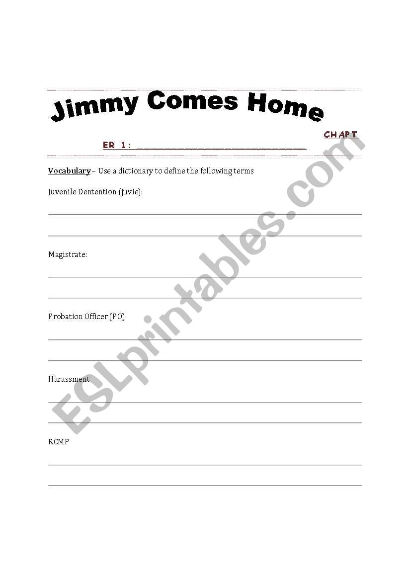 Jimmy Comes Home Chapter 1 worksheet