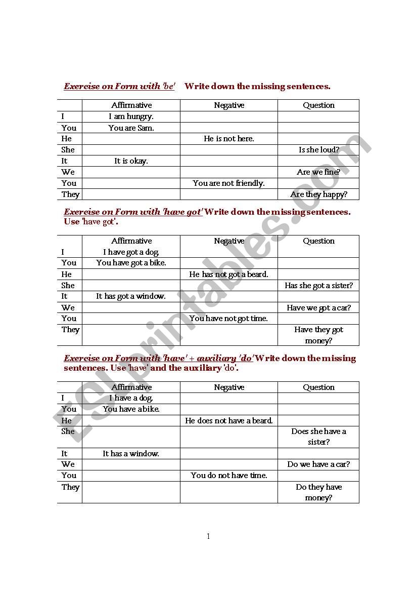 Present Simple Tense exercises