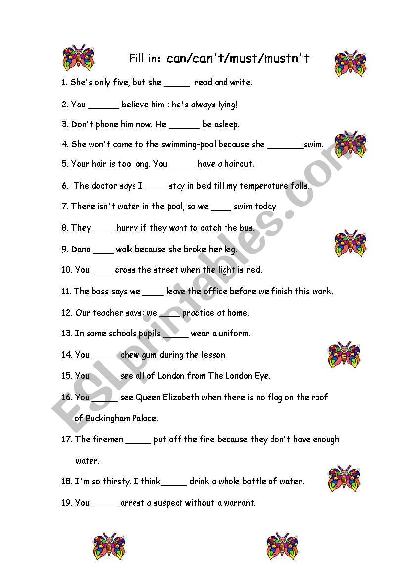 Modals:can/can´t/must/mustn´t - ESL Worksheet By Liati