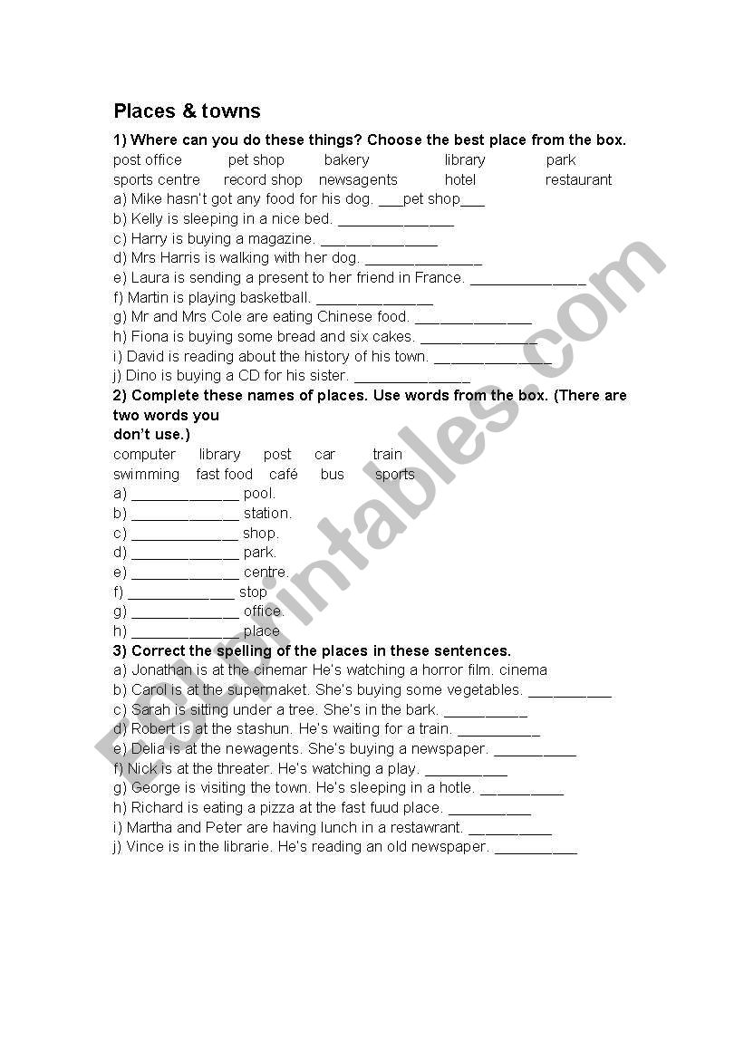 worksheet of places  worksheet