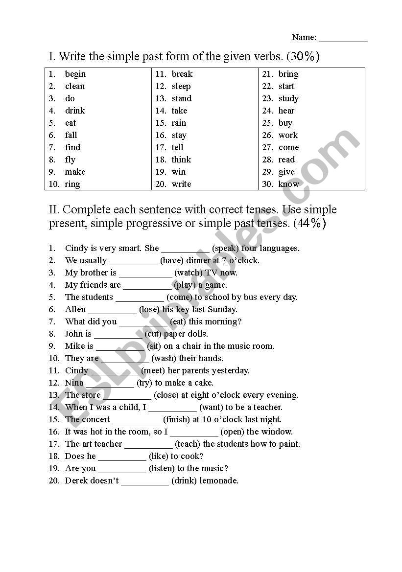 grammat test worksheet