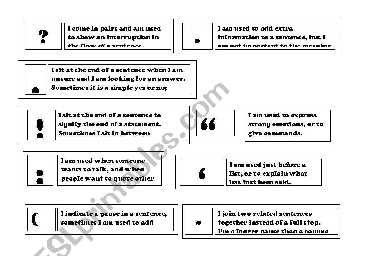 Punctuation dominoes worksheet