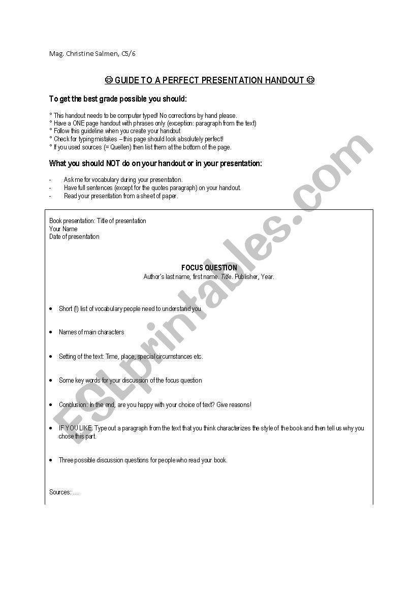 how to give a presentation worksheet