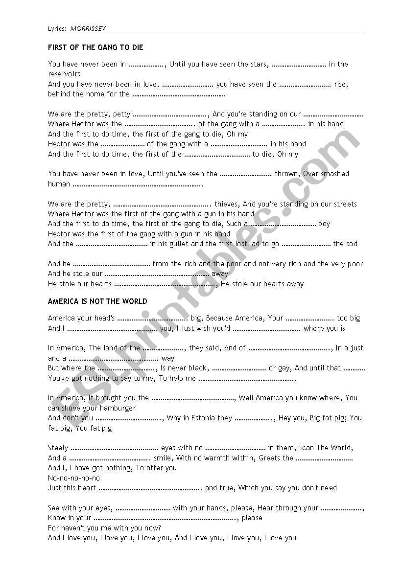 Morrissey Lyrics worksheet