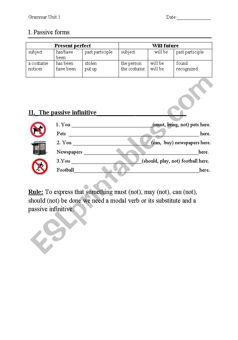 future passive and passive infinitive