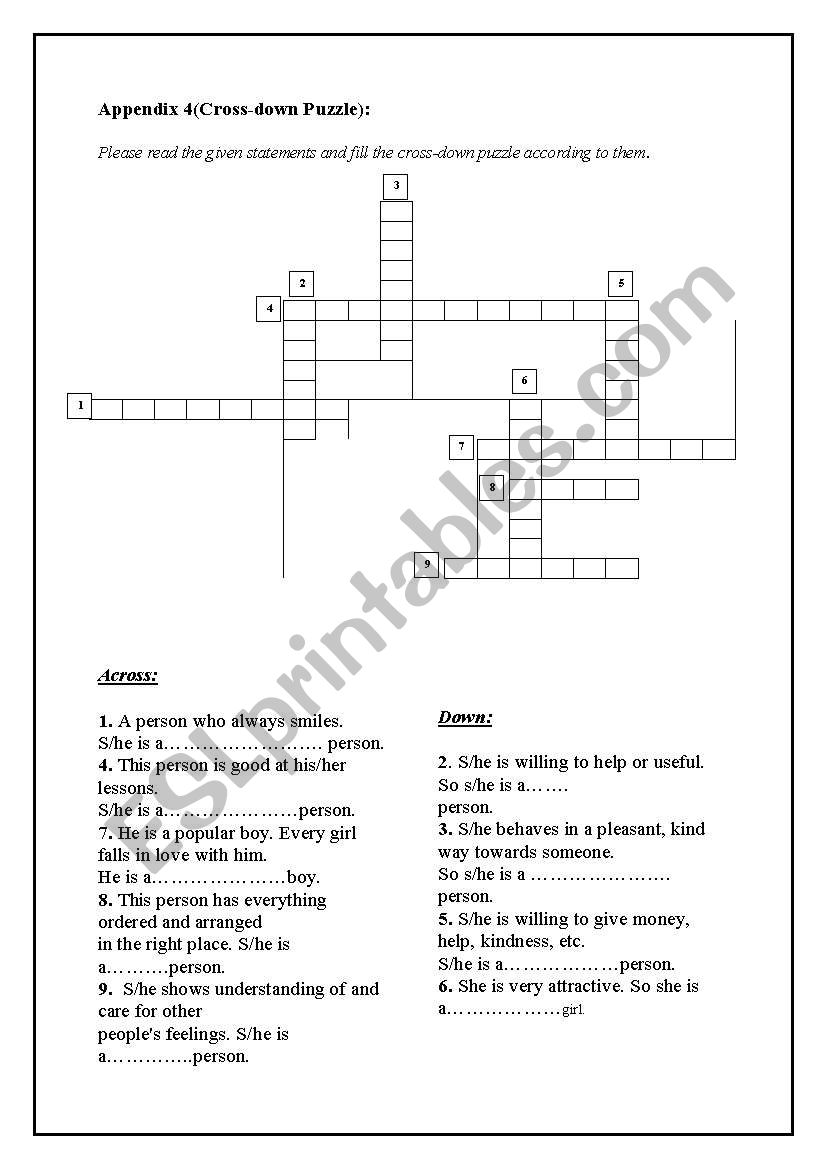 crossdown puzzle worksheet