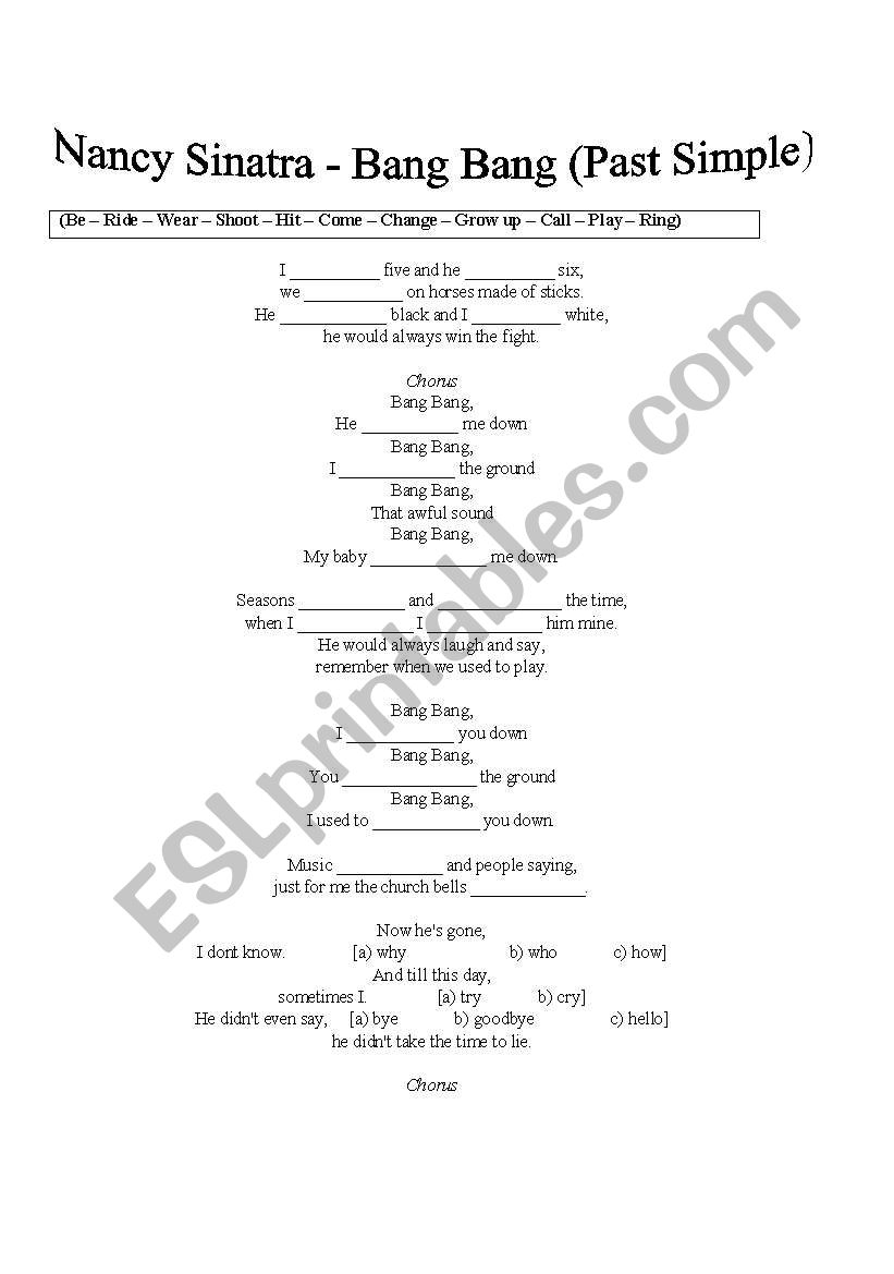 Nancy Sinatra - Bang Bang  worksheet