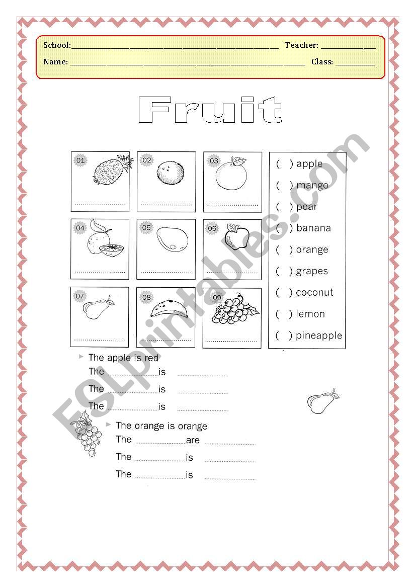 Fruit worksheet