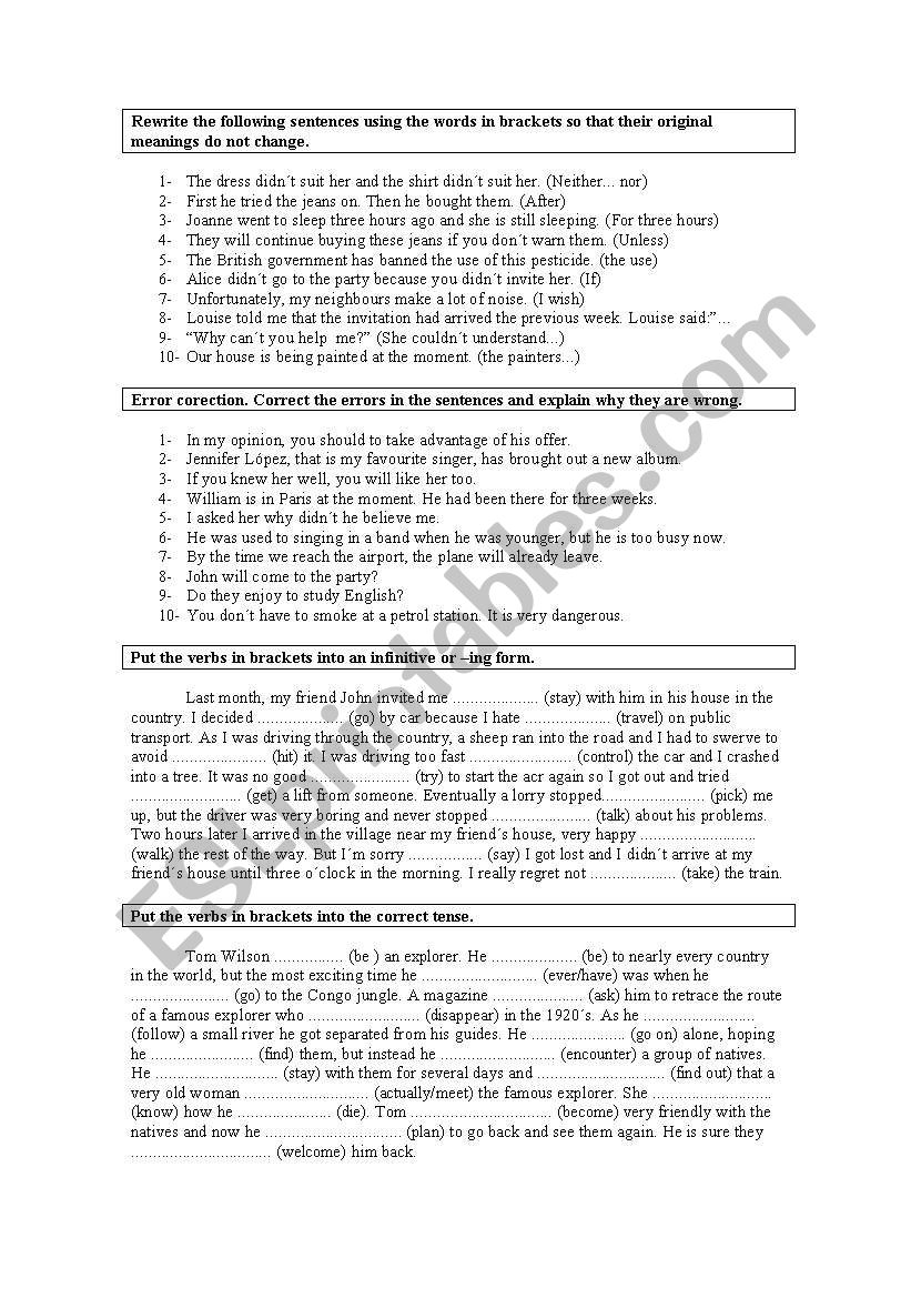 revision exercise worksheet