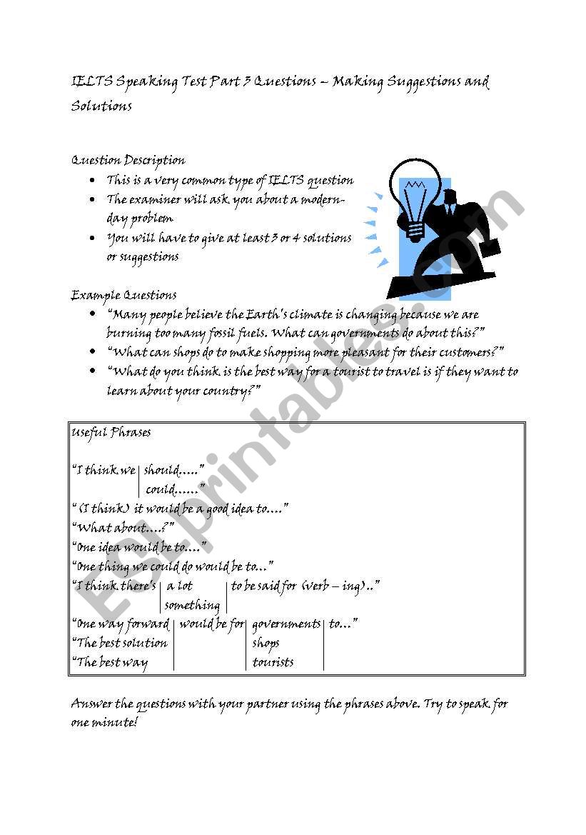 practice toefl exams Solutions IELTS   Part Question  ESL Practice worksheet 3