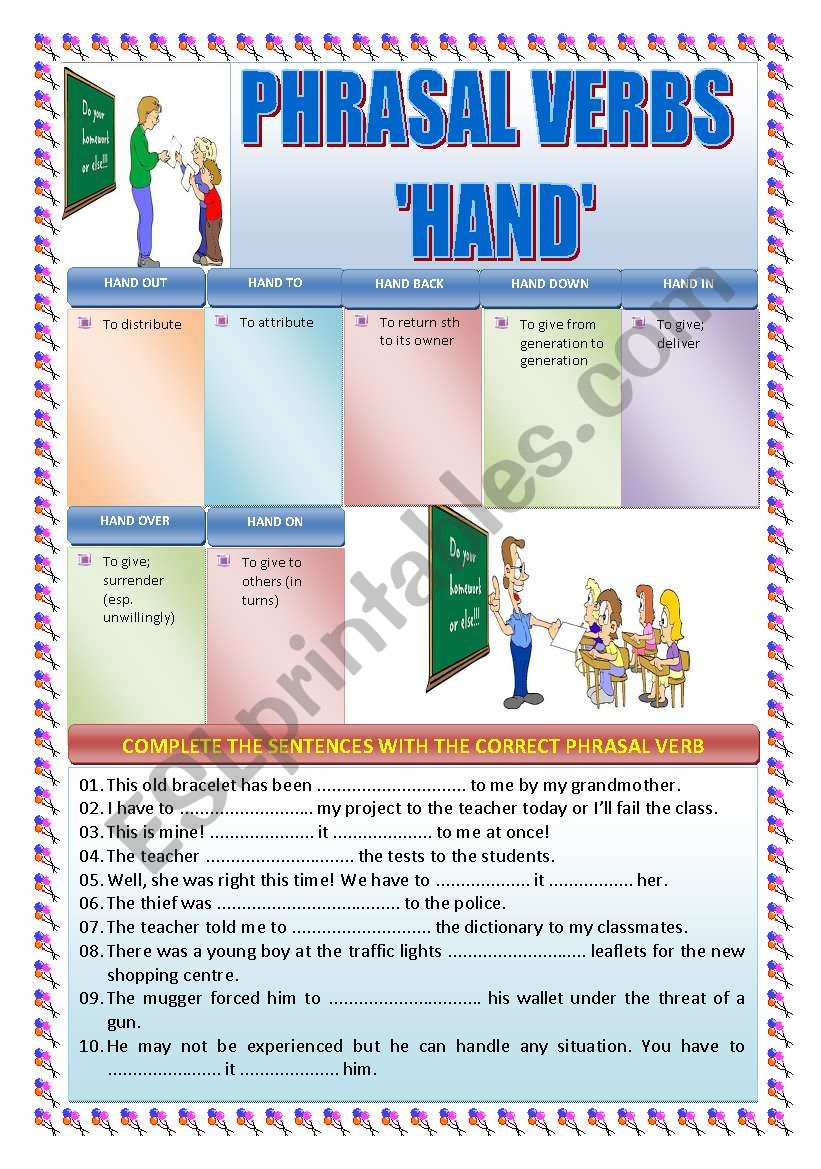 PHRASAL VERBS HAND ESL Worksheet By Knds