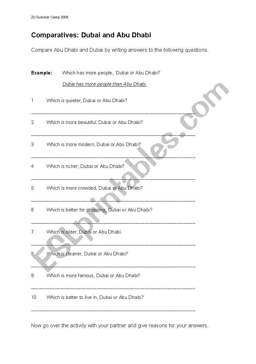 Comparison worksheet