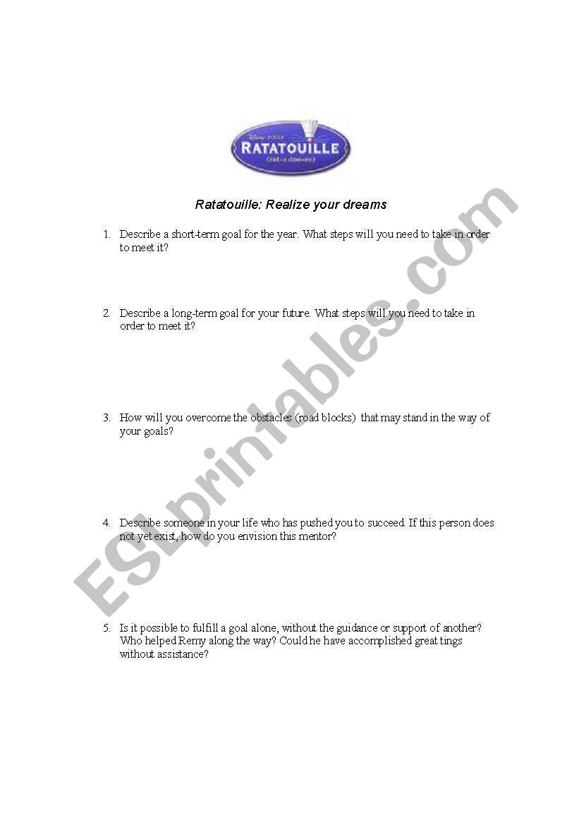 Ratatouille worksheet