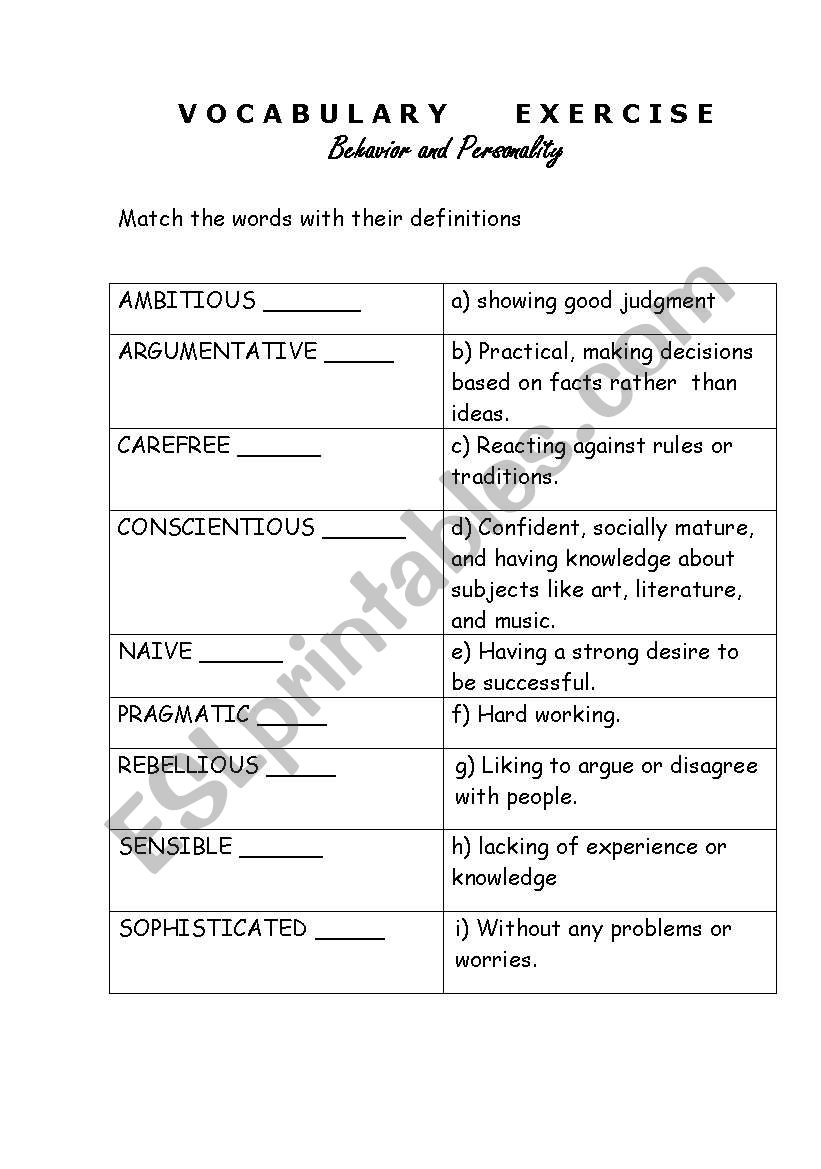 VOCABULARY  worksheet