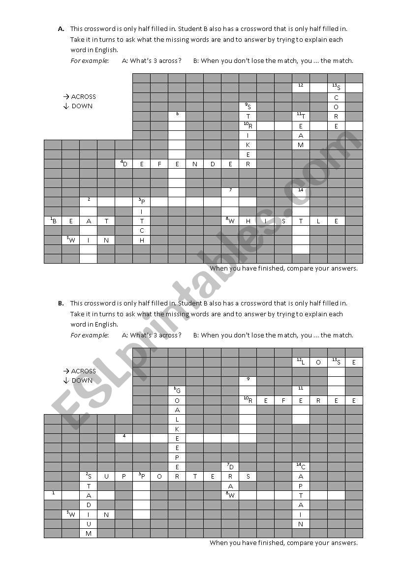 Crossword Football worksheet