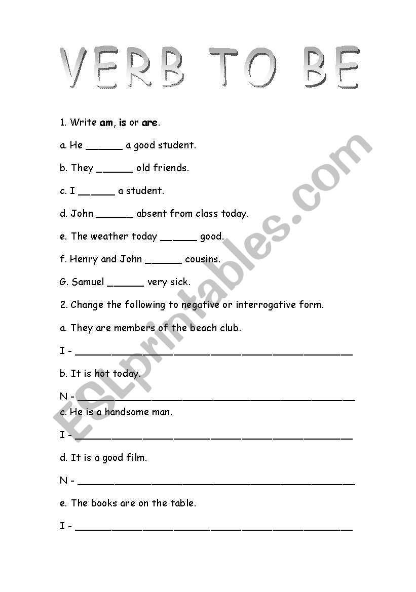 VERB TO BE worksheet