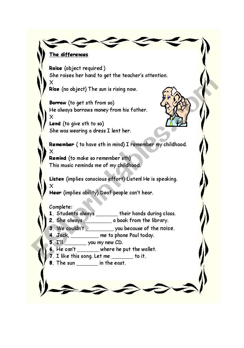 The differences worksheet