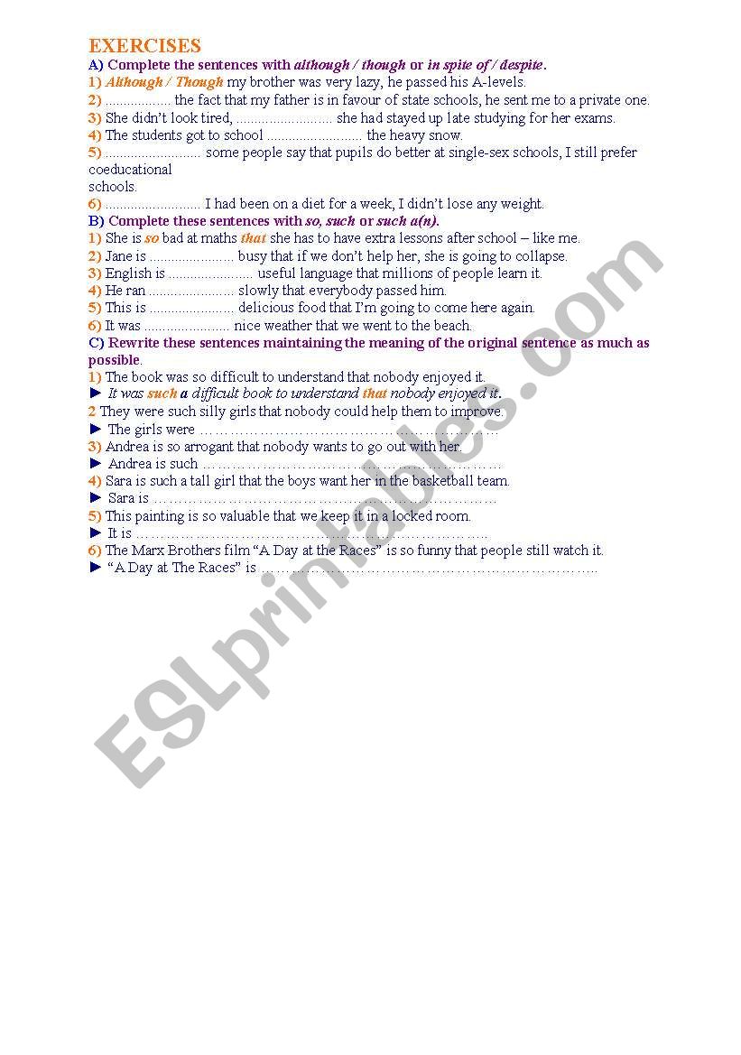 cunjunctions and connectors  worksheet