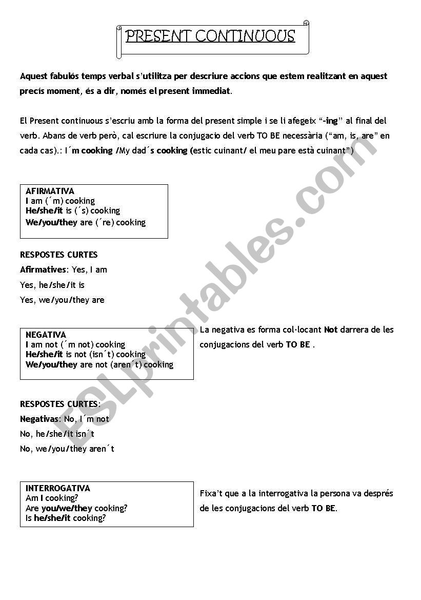 present continuous worksheet