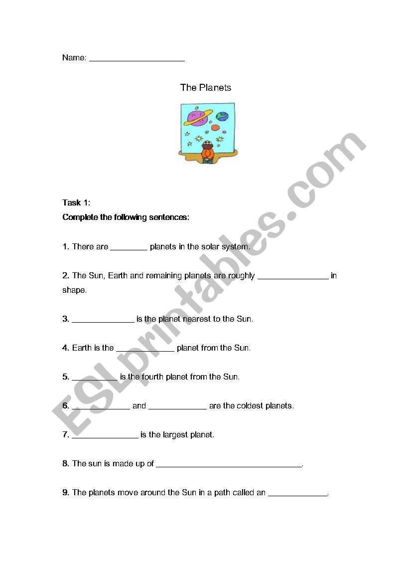 Planet Earth worksheet