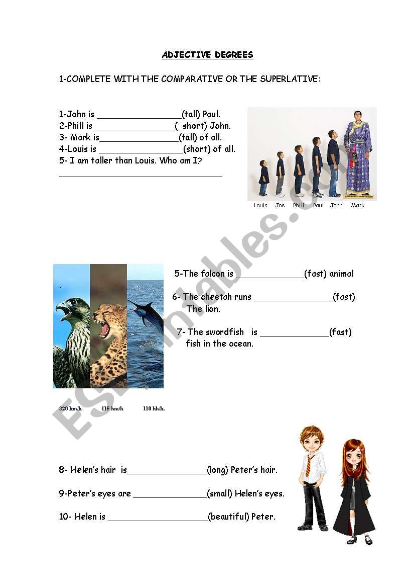 worksheet adjectives degree worksheet