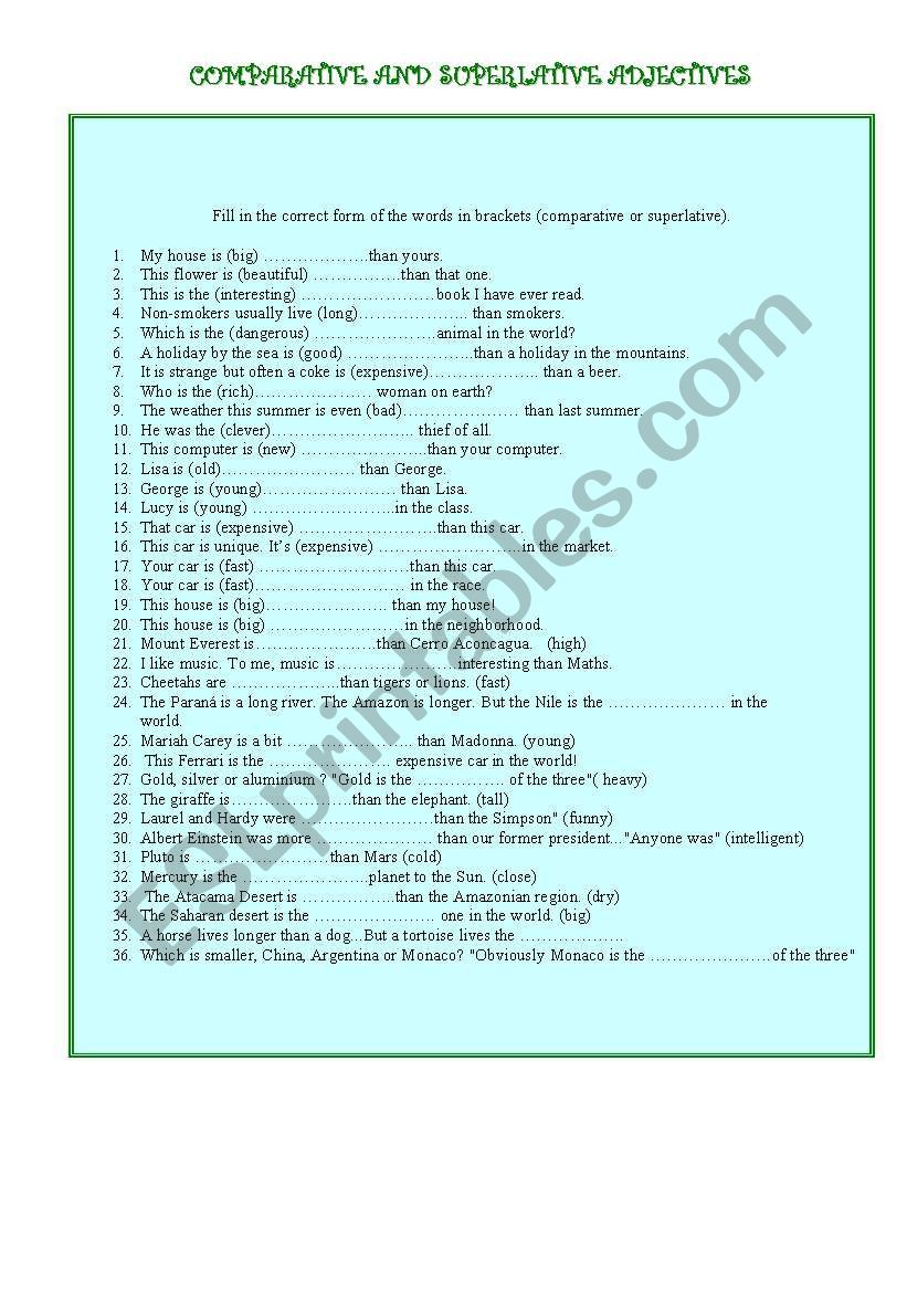 comnparative and superlative adjectives