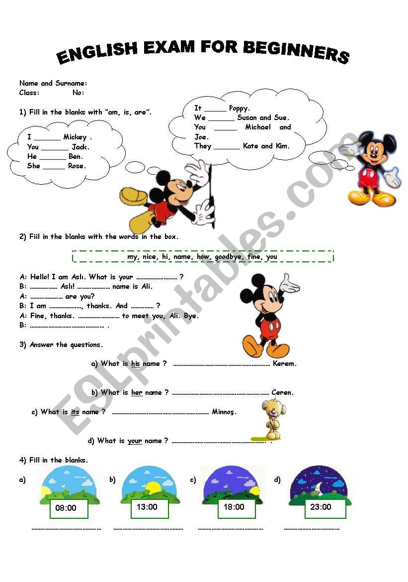 exam for beginners worksheet