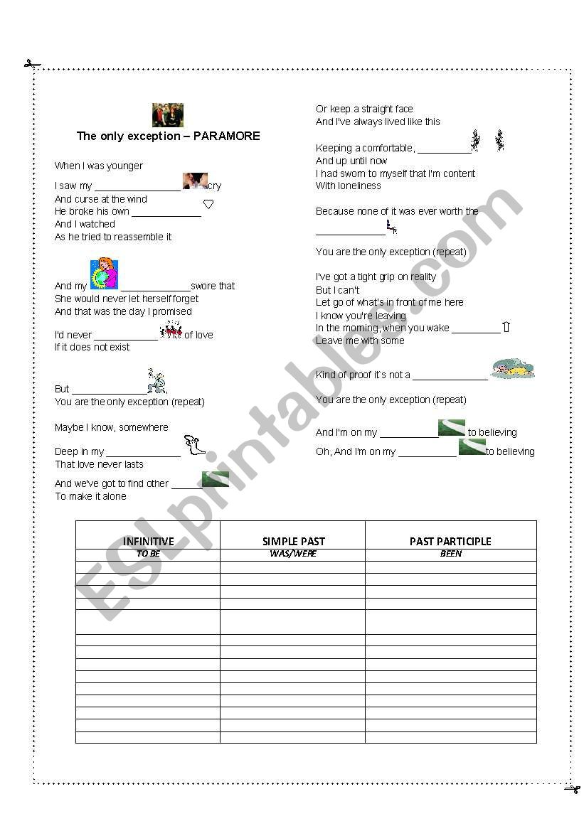 THE ONLY EXCEPTION worksheet