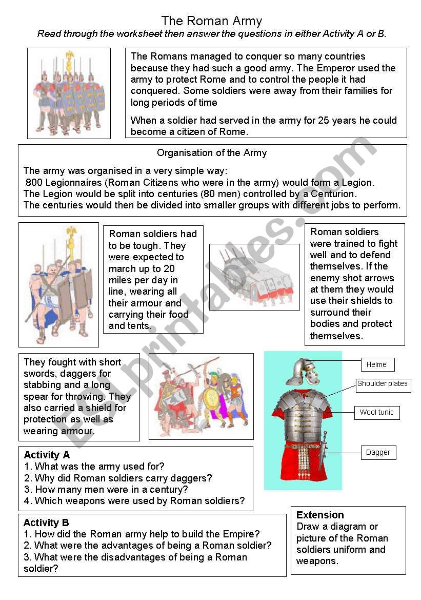 Roman Army worksheet