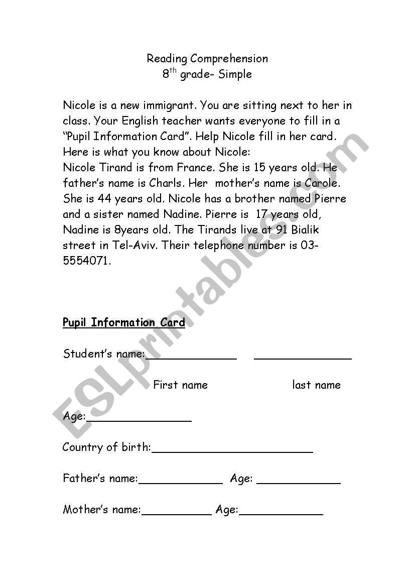 A reading text worksheet