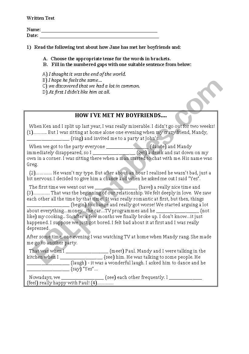 Written test worksheet