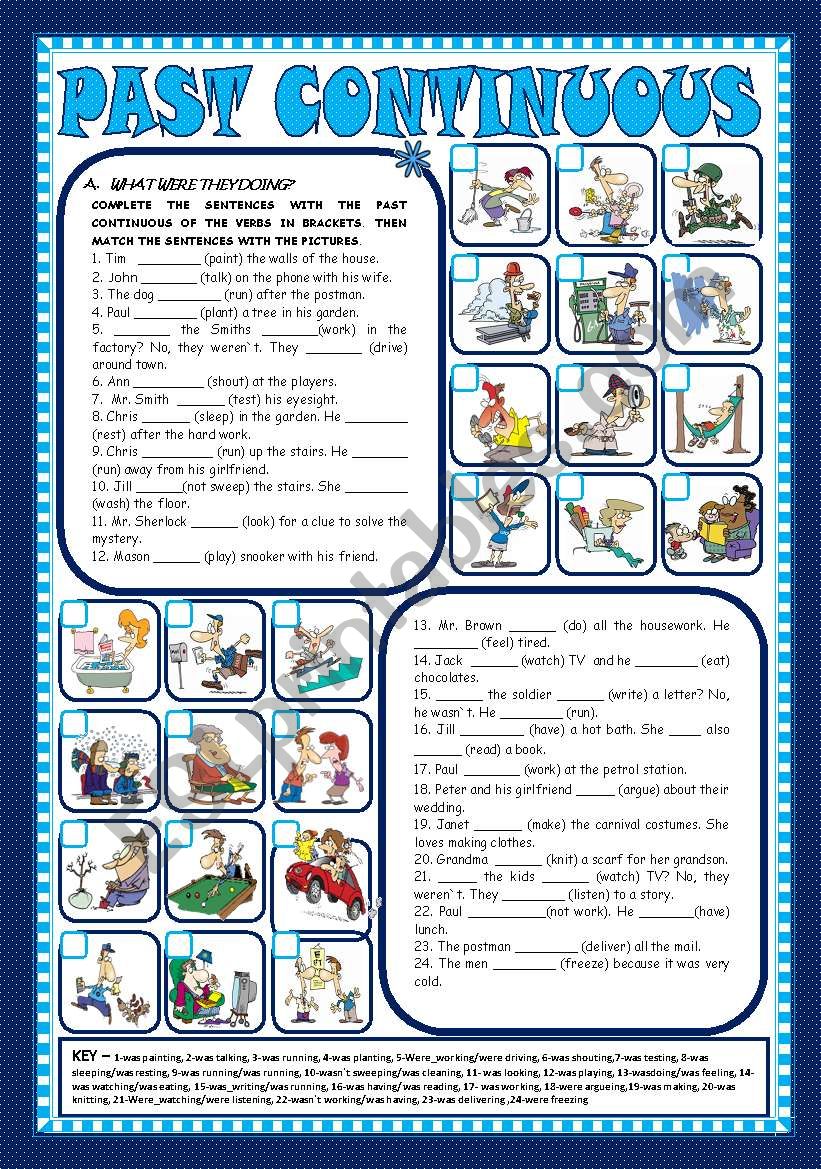 PAST CONTINUOUS AFFIRMATIVE NEGATIVE And INTERROGATIVE FORMS KEY 