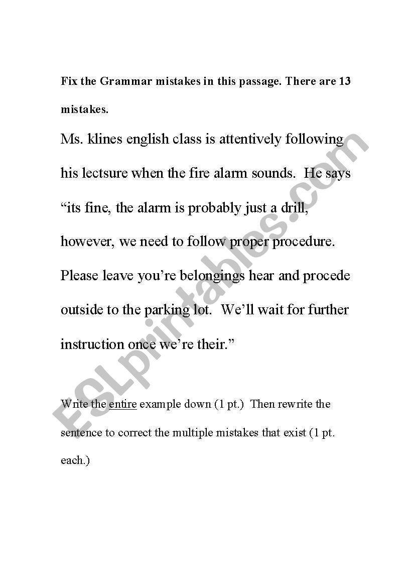 Fixing Grammar Mistakes Worksheet