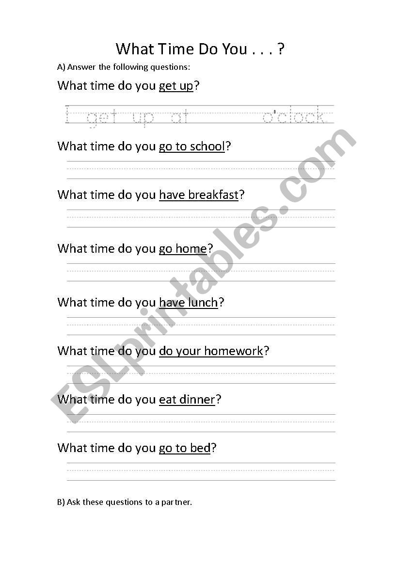 what time? worksheet