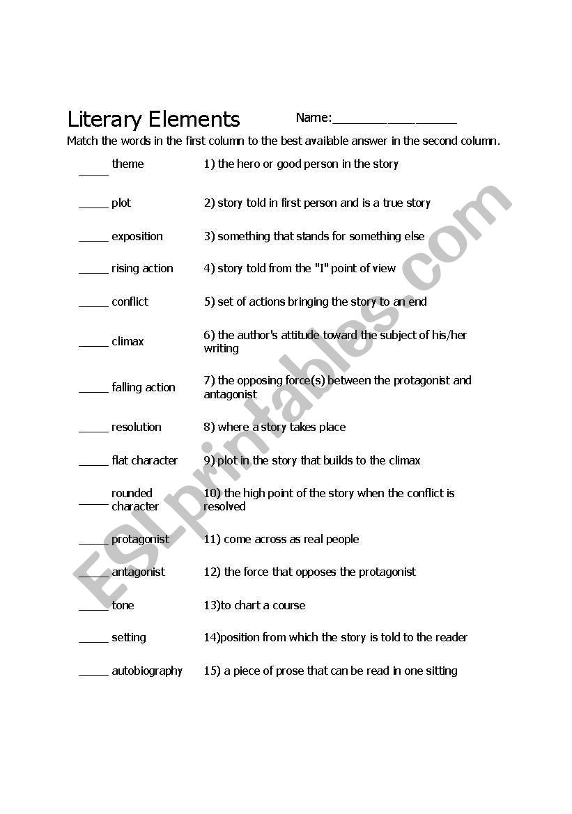 Elements of Literature Quiz worksheet