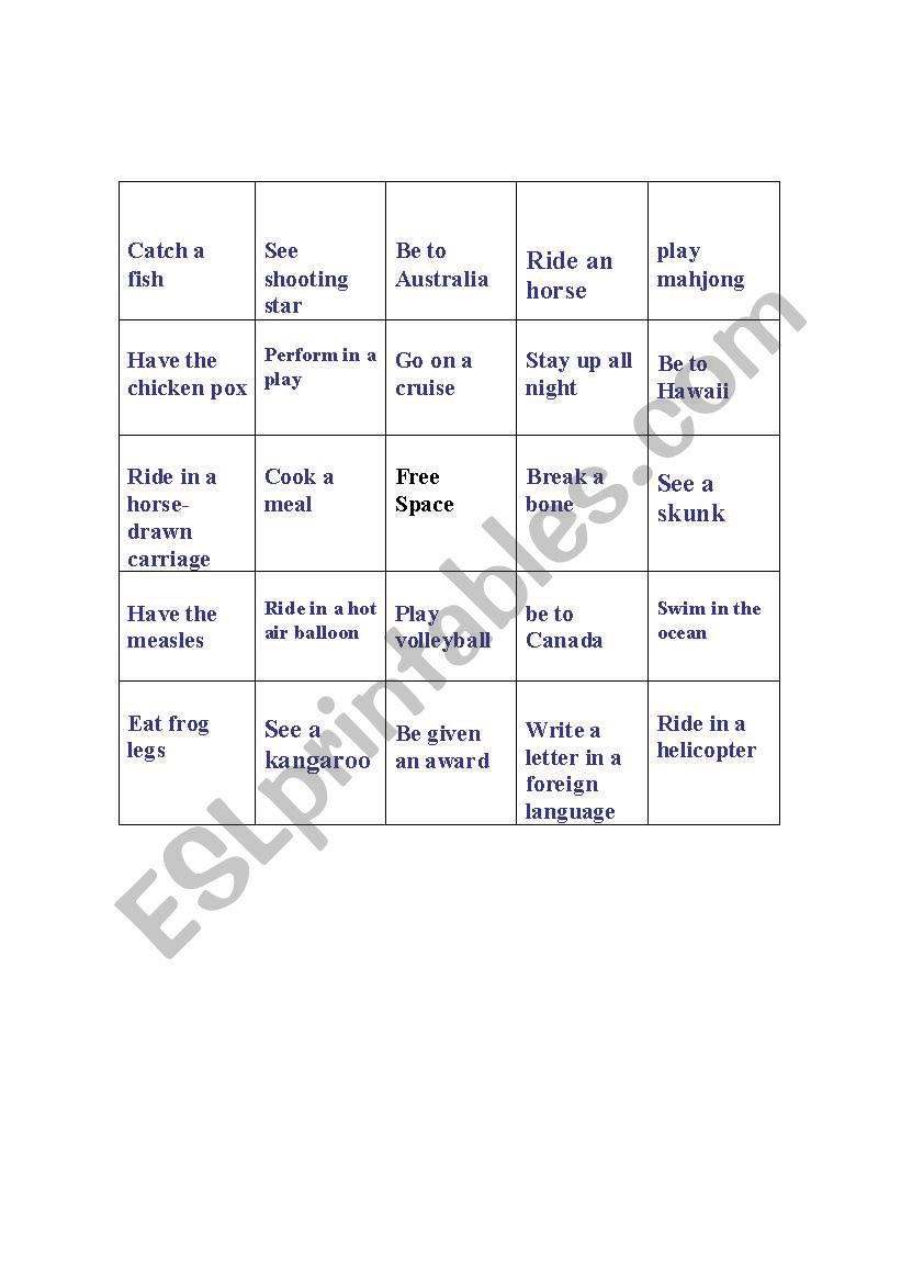 Present Perfect Discussion or  Bingo Board