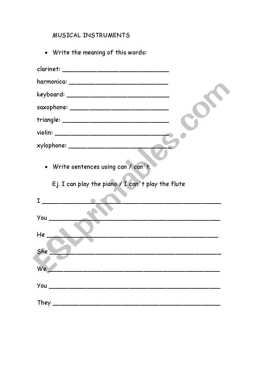 Musical Instruments worksheet