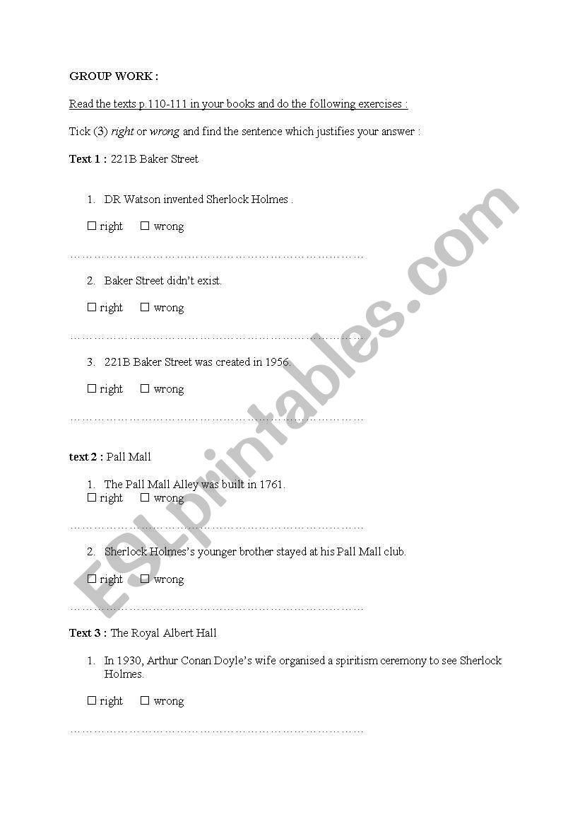 Sherlocks London worksheet